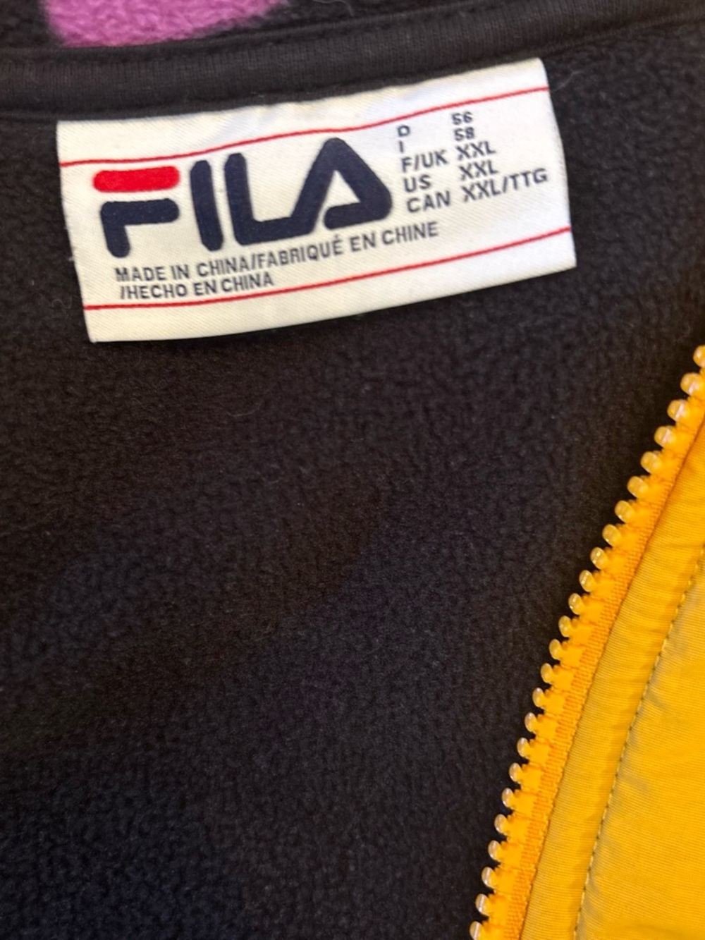 FILA XXL Retro Colorblock Quarter Zip Fleece Pullover Yellow Purple Black Y2K